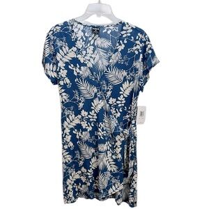 Hurley Blue/White Leaf Print‎ Wrap Dress Size Medium Summer Casual Beachy